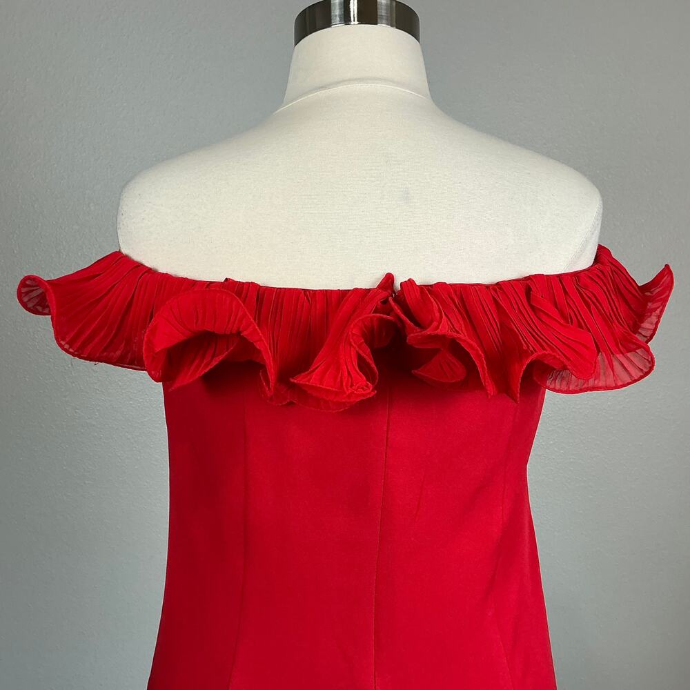 Mac Duggal 49643 Red Evening Gown Ruffled Off the Shoulder Column Dress Size 14 - Picture 8 of 11